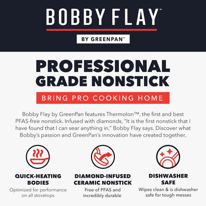 X Bobby Flay 13 Piece Nonstick Cookware Pots and Pans Set, Pfas-Free Diamond Ceramic, Induction Suitable, Easy Clean Dishwasher & Oven Safe, Stay-Cool Silicone Handles, Glass Lids, Navy Blue11