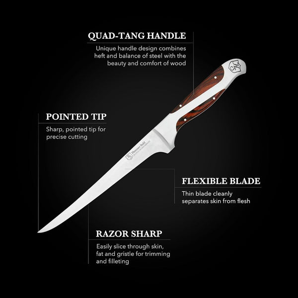 7-Inch Fillet Knife | German Forged High Carbon Steel Blade for Filleting, Boning, Trimming & Slicing | Ergonomic Quad-Tang Pakkawood Handle & Gift Box6