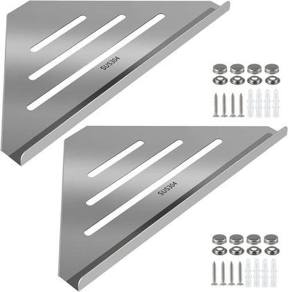 2 Pcs 304 Stainless Steel Corner Shelf with Screws, Triangle Shower Caddy, Wall Mount Soap Holder for Bathroom, Kitchen Organization (Polished Silver)1