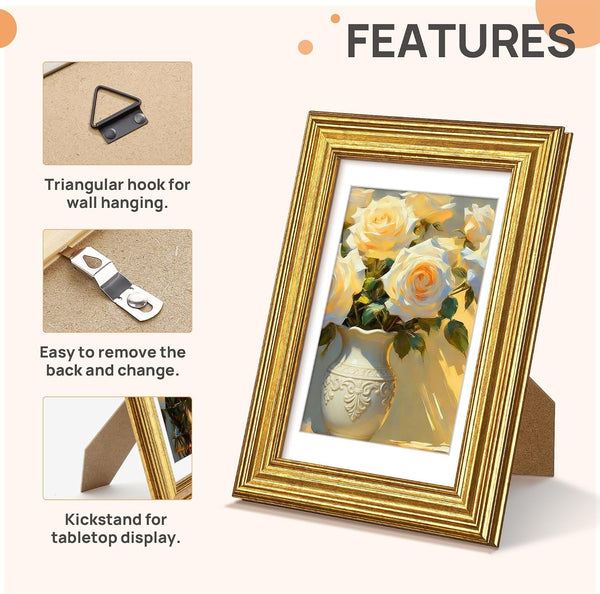 4X6 Picture Frame, Vintage Frames Decor, 1Pack Gold5