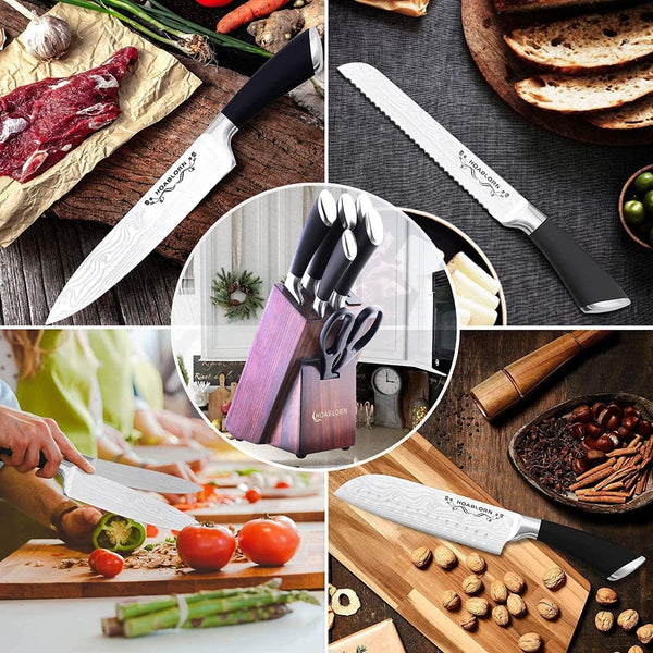 Knife Set, 7-Piece Kitchen Knives Set with Block Professional Stainless Steel Knives Set for Kitchen Damascus Knives Set with Built-In Knife Sharpener for Chef'S Family5