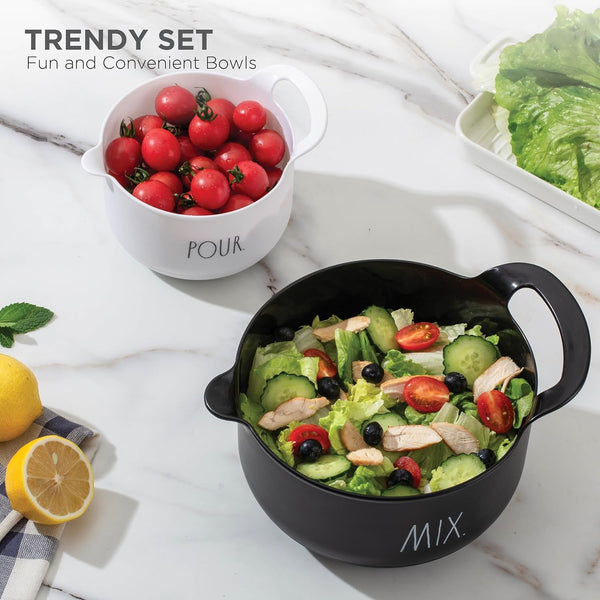 Non-Slip Mixing Bowls - 4 Piece Nesting Plastic Mixing Bowl Set with Pour Spouts and Handles-Measurement Markings (Black)4