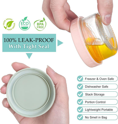 [6 Pack] Salad Dressing Container to Go, 2.7 Oz Glass Small Condiment with Lids, Dipping Sauce Cups Set, Leakproof Reusable for Lunch Box Work Trip.3
