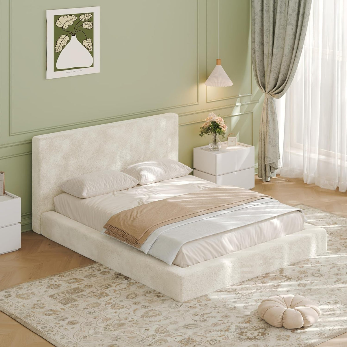 queen-size-cloud-upholstered-bed-surround-soft-chenille-padded-bed-frame-low-profile-floor-bed-with-headboard-minimalist-modern-style-no-box-spring-needed-off-white