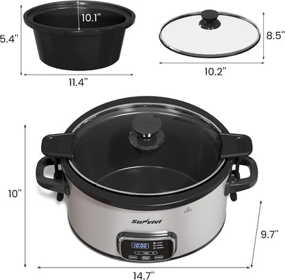 4QT Programmable Slow Cooker with Locking Lid, Removable Ceramic Pot, 3 Heating Settings & Timer, Dishwasher-Safe, Stainless Steel8