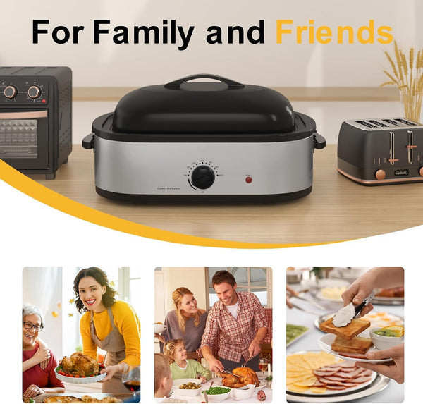 14 Quart Electric Roaster Oven with Slow Cooker Function, Turkey Roaster Oven Buffet with Self-Basting Lid, Removable Pan, Cool-Touch Handles, Easy to Clean, Silver8