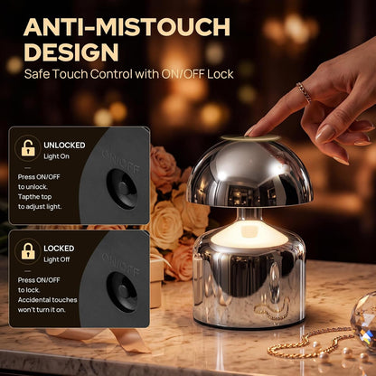 Mini Mushroom Rechargeable Table Lamp Cordless, Silver5