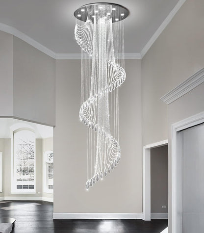 D32'' X H100'' Modern Crystal Chandelier for Foyer Glam Chandelier High Ceiling Chandeliers Large Raindrop Pendant Lights LED Dimmable Light Fixtures for Staircaes Living Room Entryway Silver8
