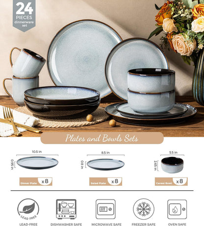 Ceramic Dinnerware Sets for 8,24-Pcs Porcelain Plates and Bowls Set2