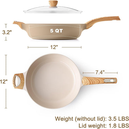 Ceramic Nonstick Frying Pan Skillet with Lid, 12 Inch Large Deep Frying Pan, 5 QT Saute Pan, Induction Pan, Healthy Non Toxic Cooking Pan with Helper Handle, PFOA PFAS PTFE Free6