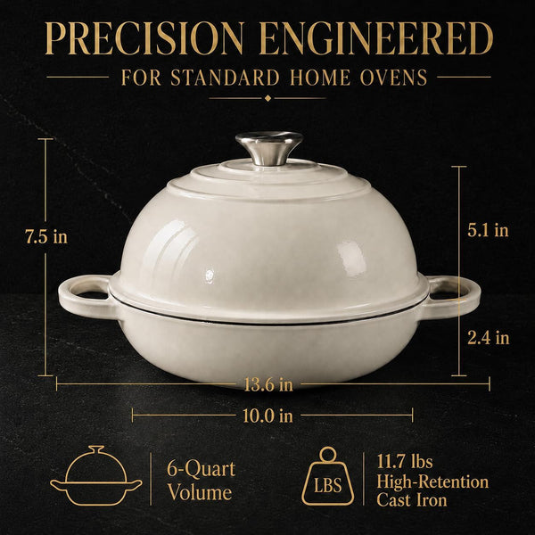 6QT Dutch Oven for Bread Baking, Enameled Cast Iron Dutch Oven Pot with Lid, Multi-Functional Bread Pan, Sourdough Baking Supplies with Proofing Basket, Cast Iron Bread Oven, Silicone Sling & Gloves.3