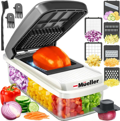 Vegetable Chopper Mandoline Slicer, Food Veggie Chopper | Cheese Grater, Onion Vegetable Cutter with Container, Dicer, Kitchen Gadgets & Essentials, White Sand/Grey1