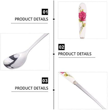 6 Pack Stainless Steel Coffee Spoon Ceramic Handle Teaspoon Sugar Ice Cream Desert Spoon Stirring Soup Tableware4