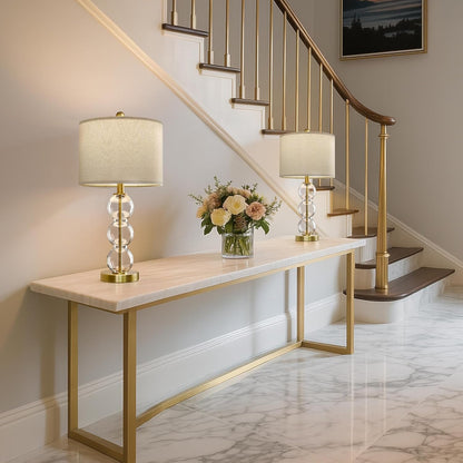 25" Glass Table Lamps Set of 2, Gold Modern Table Lamps with USB Ports for Living Room, Linen Shade Bedside Lamps for Bedroom, Nightstand, Side Table (Bulbs Not Included)3