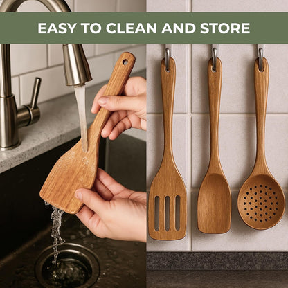 XXL Wooden Utensil Set, 13-Piece Acacia Wood Tools with Holder & Spoon Rest8
