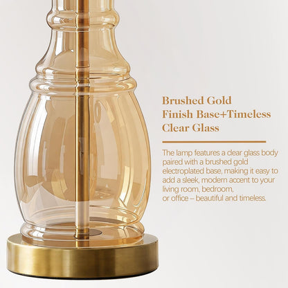 Glass Table Lamp Set of 2, Modern Table Lamps for Living Room Bedroom, Bedside Desk Lamps Vintage Nightstand Lamps with Linen Shades, 22", Champagne6