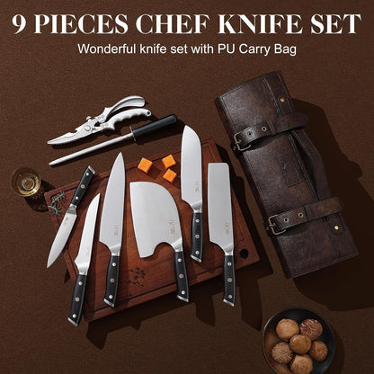 Chef Knife Set with Bag, Hand Forged High Carbon Steel Kitchen Knife Set2