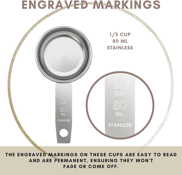 1/3 Cup Stainless Steel Measuring Cup | Sturdy Metal 80 Ml | 80 Cc | 3 Oz | Single Cup for Wet and Dry Ingredients | Great for Use as 1/3 Cup Dog Food Scoop - 1 PK5