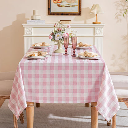Gingham Tablecloth Rectangle Table, Cotton Linen Style Picnic Checkered Table Cloth Farmhouse Washable Wrinkle Free Buffalo Plaid Table Cover for Outdoor Birthday Party, Pink, 60X755