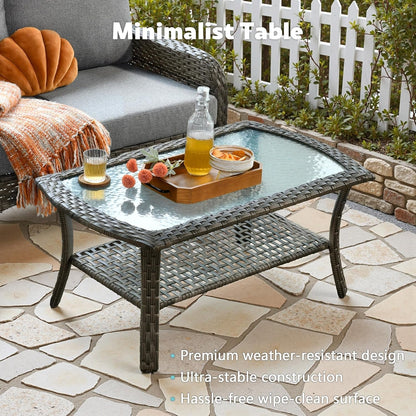 4-Piece Wicker Patio Furniture Set, All-Weather Rattan Conversation Bistro Loveseat Chair and Table Set for Backyard, Balcony and Deck with Soft Cushions and Metal Table(Dark Gray)4