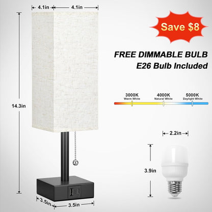 Small Bedside Table Lamp for Bedroom - Desk Lamp for Nightstand, USB C+A2