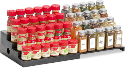 Bamboo Spice Rack Organizer for Cabinet, Kitchen Pantry Spices Storage Rack for Cabinets Organization, Home Seasoning Tiered Can Goods Racks Wood Shelf Organizers (4 Tier, Black)8