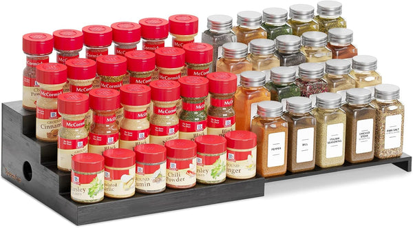 Bamboo Spice Rack Organizer for Cabinet, Kitchen Pantry Spices Storage Rack for Cabinets Organization, Home Seasoning Tiered Can Goods Racks Wood Shelf Organizers (4 Tier, Black)8