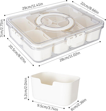 Divided Serving Tray with Lid and Handle - Snackle Box Charcuterie Container for Portable Snack Platters - Clear Organizer for Candy, Fruits, Nuts, Snacks - Perfect for Party, Entertaining2
