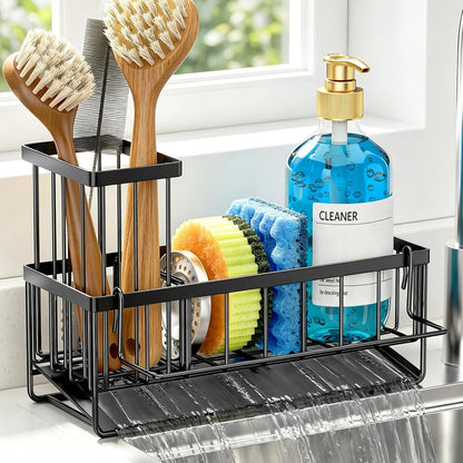 Sponge Holder for Kitchen Sink, Kitchen Sink Caddy, Kitchen Sink Sponge Holder, Dish Sponge Holder, Kitchen Sink Organizer for Sponge, Dish Brush, Scrubber(9.65" X 3.74" X 6.3", Black)1