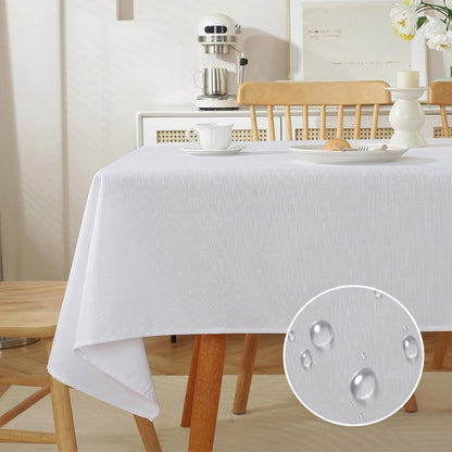 Linen Textured Tablecloth Rectangle Waterproof Spillproof Fabric Table Cloth, Decorative Wrinkle Free Wipeable Polyester Table Cover for Dining Party Wedding, 39 X 55 Inch, White1