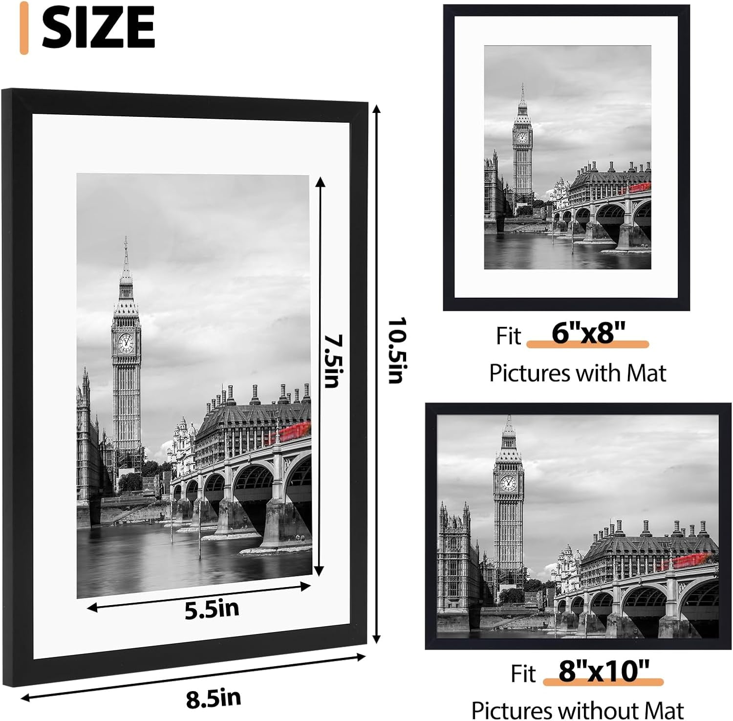 8x10-picture-frame-set-of-3-with-plastic-cover-pvc-black