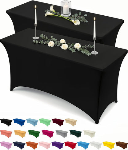 Spandex Tablecloth 2 Pack [6FT, Black] Tight, Fitted, Washable and Wrinkle Resistant Stretch Rectangular Patio Table Cover for Event, Wedding, Banquet & Parties [72Lx30Wx30H Inch] | Tight, Fitted, Washable and Wrinkle Resistant Stretch Rectangular Patio Table Cover for Event, Wedding, Banquet & Parties1