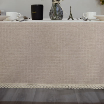 Textured Tablecloth Linen-Look Rustic Burlap Style Washable Solid Heavy Weight Lace Trim Rectangle Fabric Table Cloth,Table Cover for Kitchen Dinning Tabletop Decoration 55X70 in Beige8