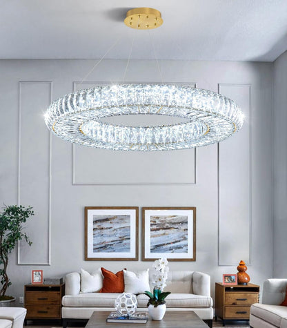 23.6'' Modern LED Ring Pendant Light Dimmable Crystal Chandelier for Dining Room Living Room Bedroom Gold9