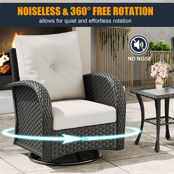 6 Pieces Outdoor Wicker Patio Swivel Rocking Chairs, All Weather Wicker Conversation Set with Side Table5