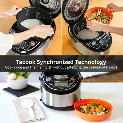 JAX-T10U-K 5.5-Cup (Uncooked) Micom Rice Cooker and Warmer with Tacook Food Steamer Cooking Tray Technology and 10 Auto-Cook Settings, Stainless Steel Black5
