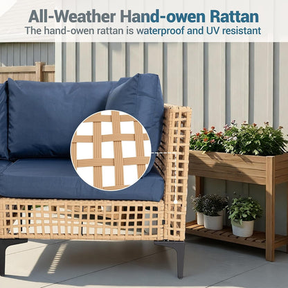 7 Piece Outdoor Patio Furniture Set with Coffee Table - Dark Blue6