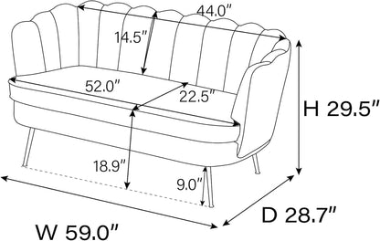 59" Small Modern Chenille Loveseat Sofa, 2-Seater Sofa with Gold Metal Legs, Small Couch with Flower Shaped Back for Living Room Bedroom Office (Ivory)2