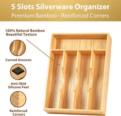 Bamboo Kitchen Drawer Organizer, 9 Inch Silverware Utensils Tray Holder for Small Drawer, Wood Caddy for Flatware Cutlery Knives2