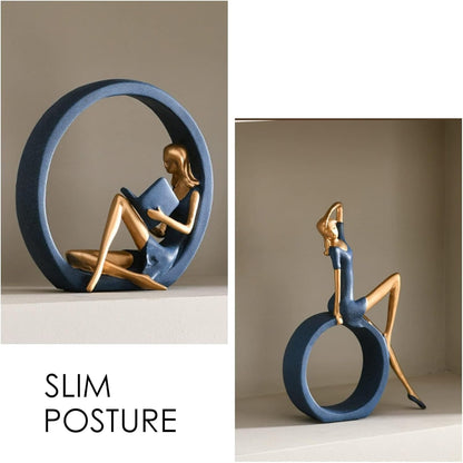 2PCS 11''H Girl Statues, Reading Girl Sculptures Ornaments, Blue | Abstract Sculptures, Yoga Girl Collectible Figurines for Home Office Living Room Table Bookshelf Desk Housewarming Décor7