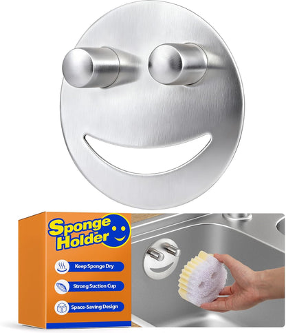 Stainless Steel Sponge Holder for Scrub Daddy Mommy Sponge, Bathroom Kitchen Sink Caddy Organizer Storage with Suction Cup, Dishwasher Safe, Keep Sponge Dry, Silver, 1-Pack1