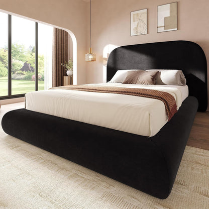 Queen Size Bed Frame, Curved Arched Soft Cloud Bed with Headboard1