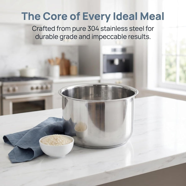 Rice Cooker Inner Pot 4-Cup Universal Liner with Measurement Scale | Stainless Steel for Cooking Rice Soup and Cakes Kitchen Accessory 7.78X4.72In 3L8