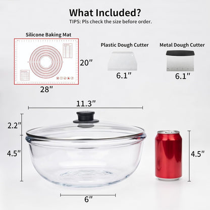 4 Pcs Kit 6 QT Large Glass Mixing Bowl with Lid Baking Mat Dough Cutter2