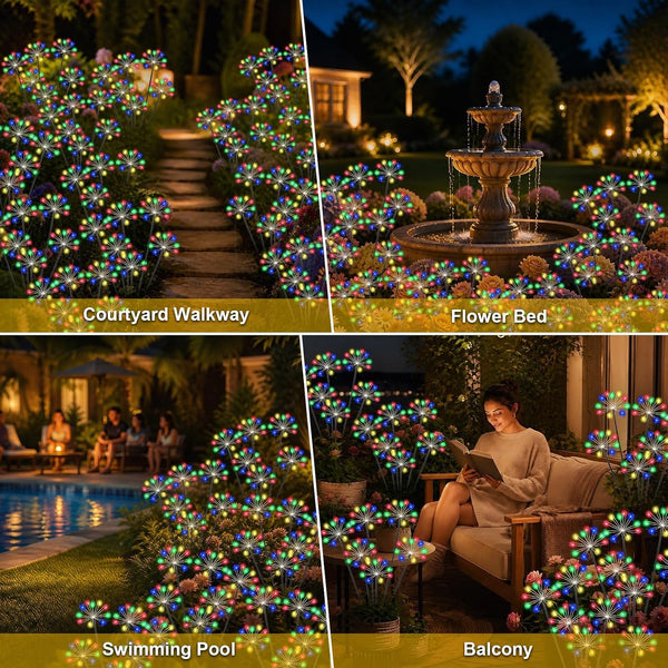 Solar Garden Lights Outdoor, Upgraded Solar Swaying Starburst Light Waterproof with 2 Modes, Solar Fairy Firework Lights for Yard Patio Pathway Flowerbed Balcony Garden Decoration (Multicolor, 2 Pack)6