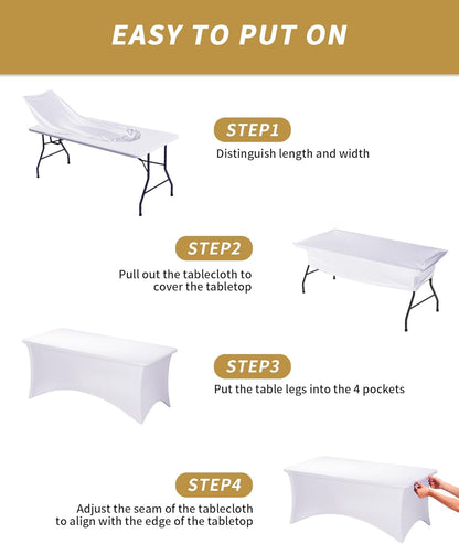 3 Pack 8FT White Tablecloth Rectangle Spandex Fitted Table Cover5