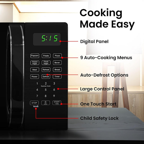 0.7 Cu Ft Microwave Countertop Small with Digital Display, 700 Watt Microwave Black Has 10 Power Levels & Auto Defrost Function Mini Microwave Oven Compact with Child Lock for Dorm, Home, Office3