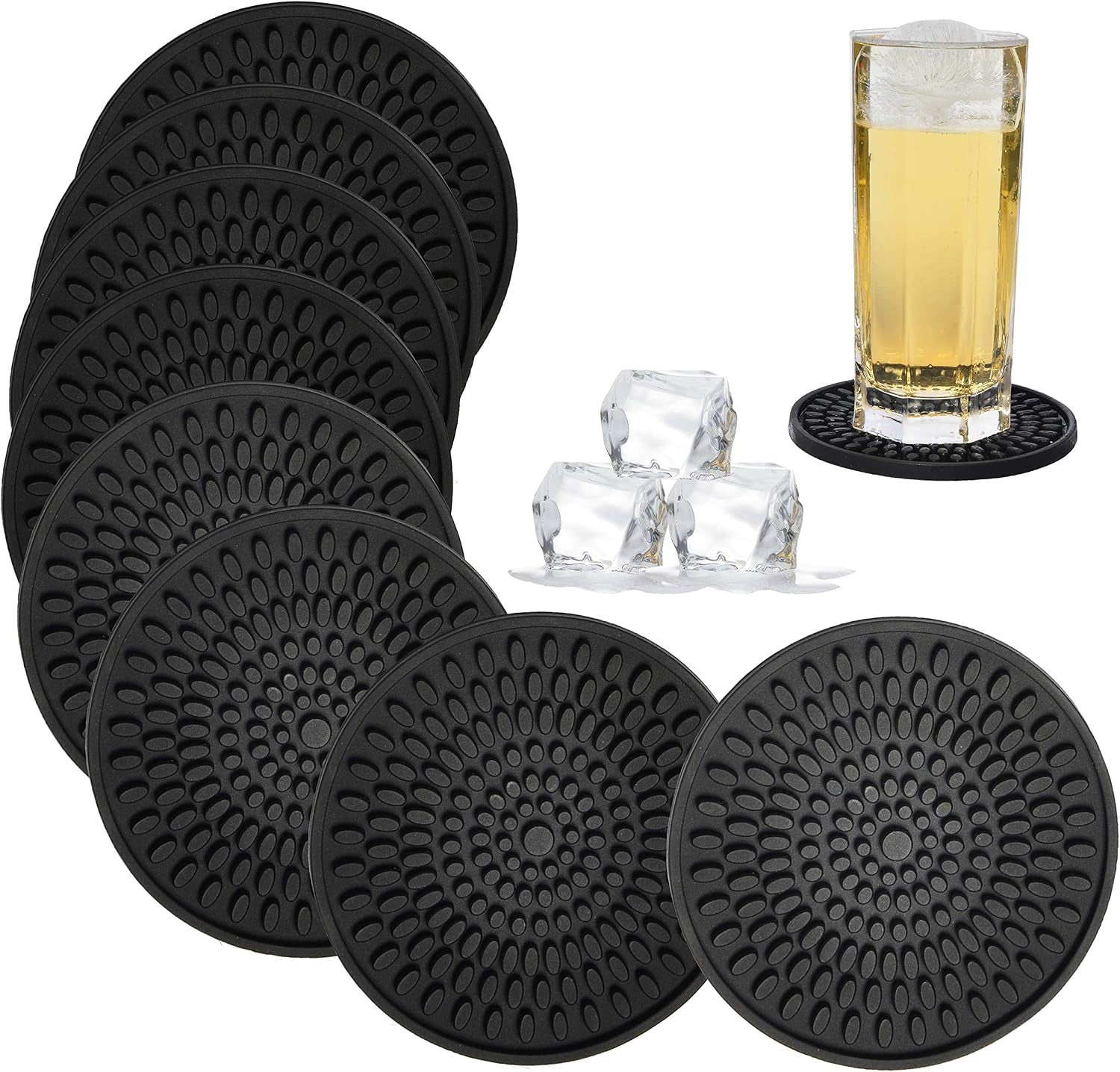 silicone-coasters-for-drinks-absorbent-rubber-coaster-set-of-8-black-large-drink-coasters-4-3-in-oval-deep-bottle-cup-coaster-outdoor-coasters-for-patio-table-desk-bar-non-slip-coasters