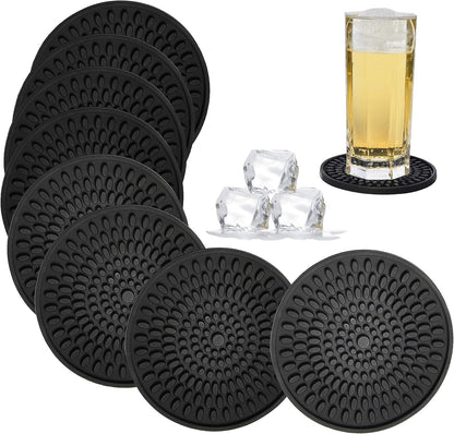 Silicone Coasters for Drinks Absorbent Rubber Coaster Set of 8 Black | Large Drink Coasters, 4.3 in Oval Deep Bottle Cup Coaster, Outdoor Coasters for Patio Table, Desk, Bar, Non Slip Coasters1