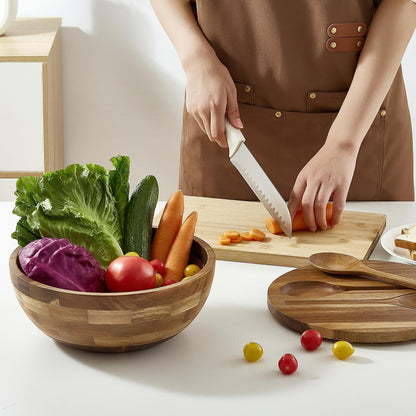 Salad Bowls Wood Salad Bowl Set with Lid Acacia Wood Serving Bowl for Fruits or Salads 10.5" Large Serving Bowl with Serving Utensils, 4 Piece Wooden Mixing Bowl Set for Kitchen, Picnic3
